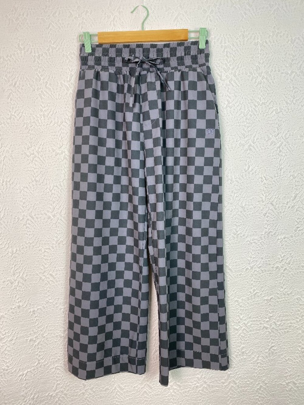 Albion Checkered Wide Leg Pants Gray Black Stretch Pull-On Size S